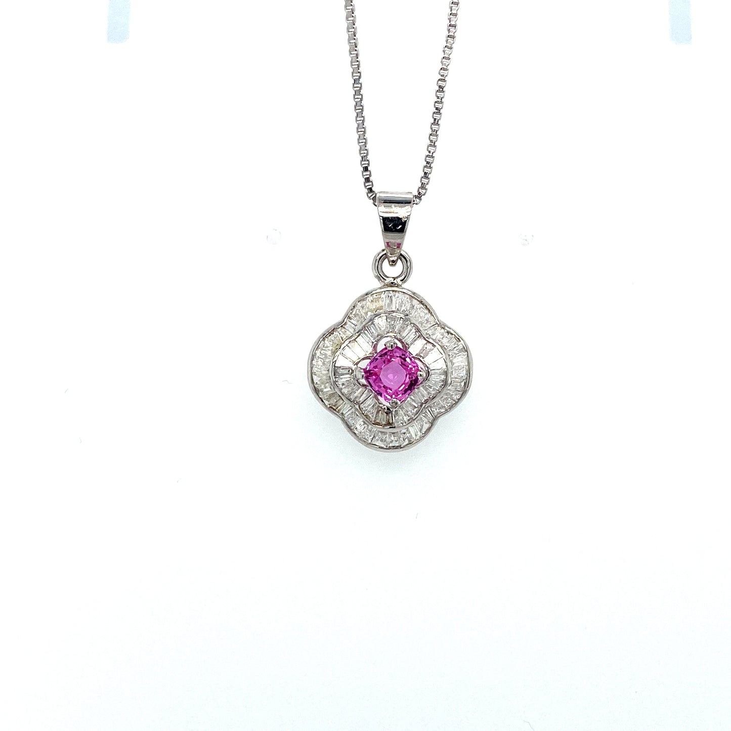 Pink Sapphire and Diamond Pendant in 18K White Gold - KGP 21169