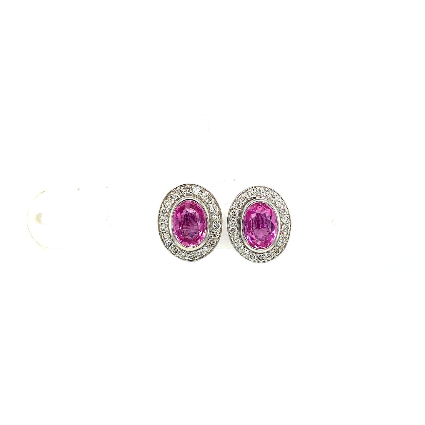 Pink Sapphire and Diamond Earrings in 14K White Gold - KGT 33334