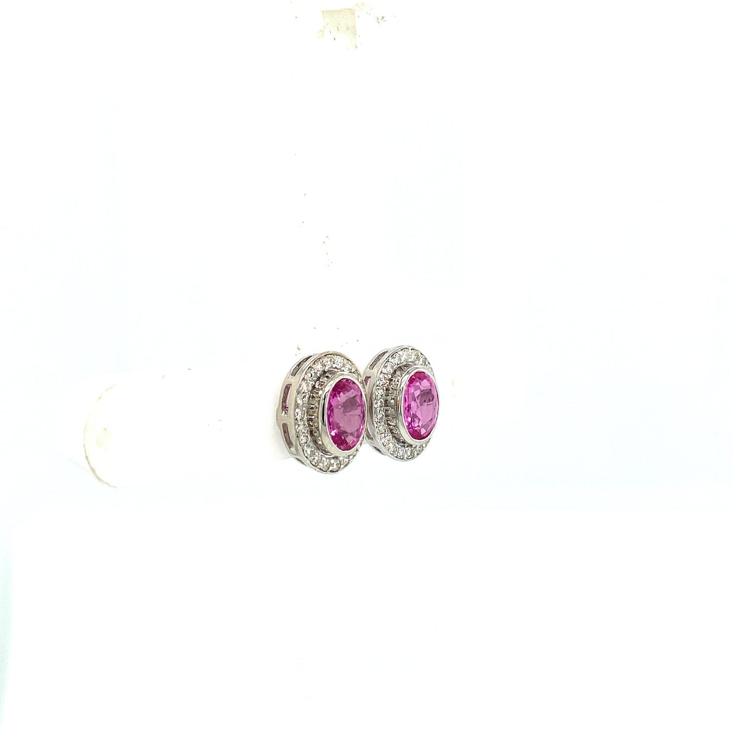 Pink Sapphire and Diamond Earrings in 14K White Gold - KGT 33334