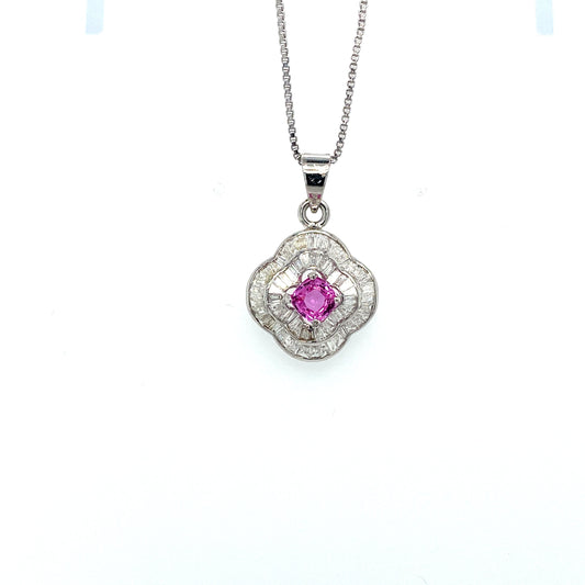 Pink Sapphire and Diamond Pendant in 18K White Gold - KGP 21169