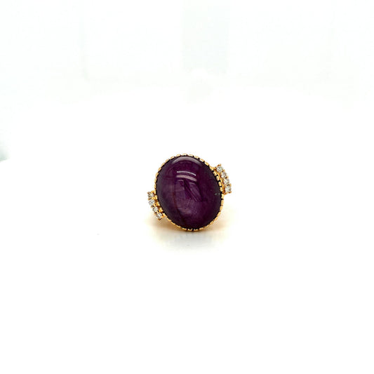 Ruby Star and Diamond Ring in 14K Yellow Gold - KGR 16174