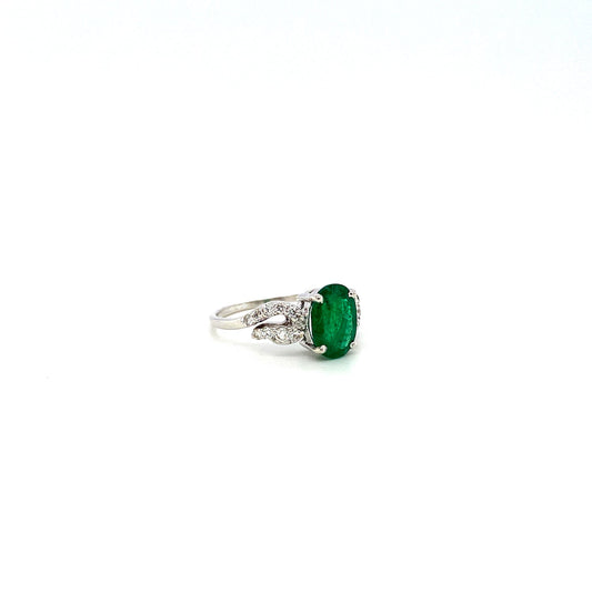 Emerald and Diamond Ring in 14K White Gold - KGR 17104