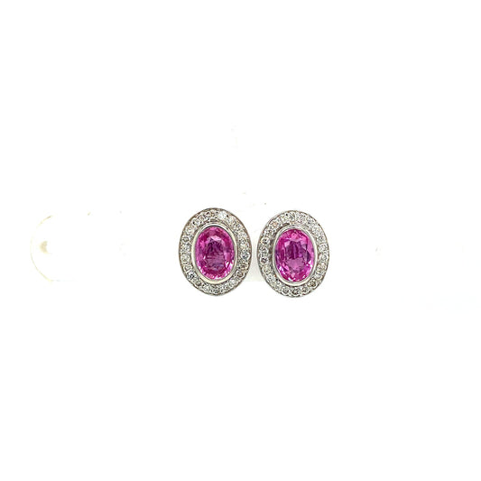 Pink Sapphire and Diamond Earrings in 14K White Gold - KGT 33334